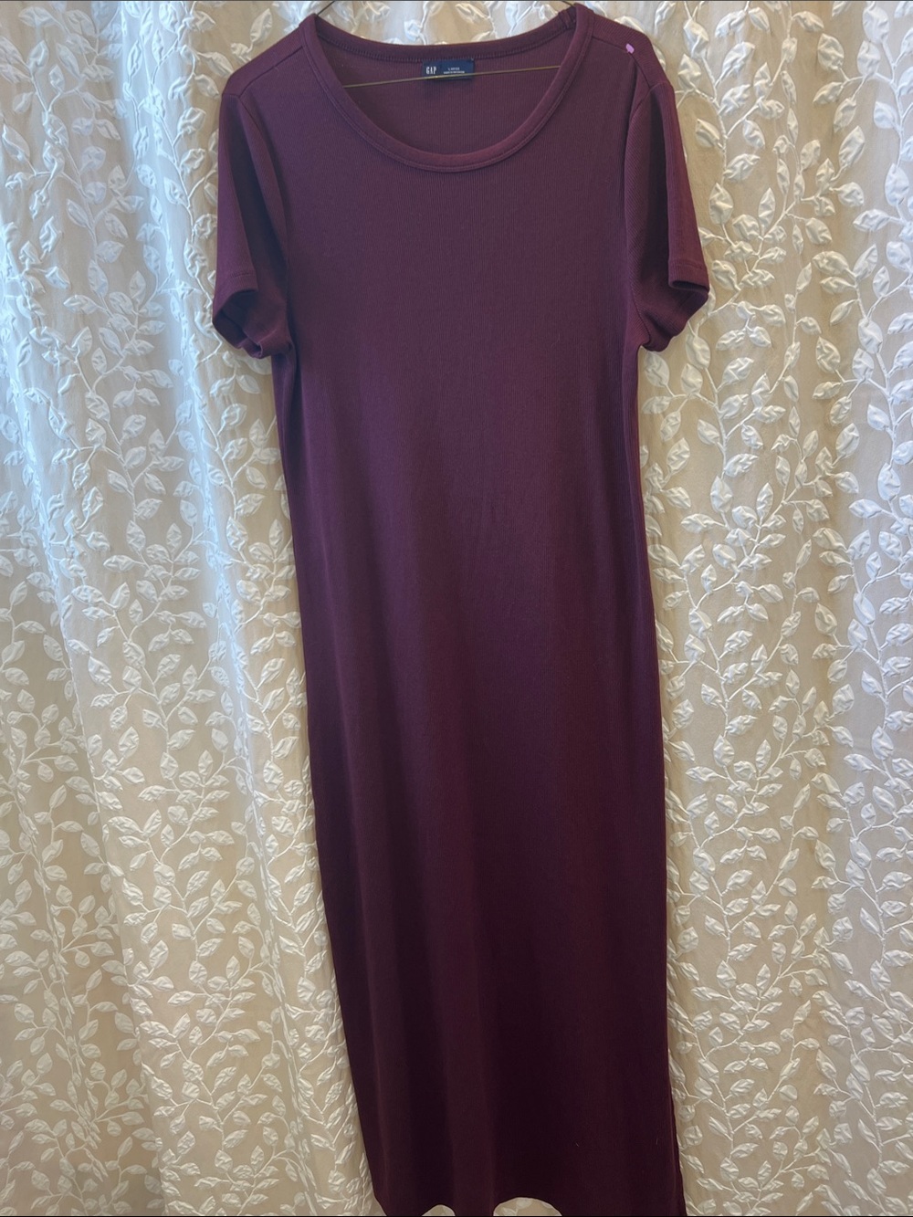 GAP Short Sleeve Crewneck Maxi Dress — Burgundy cotton